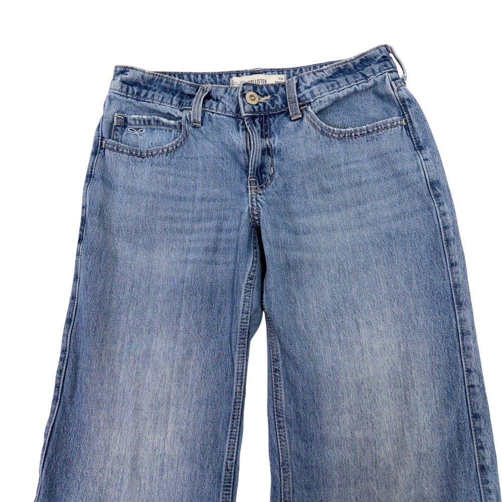 Hollister Embroidered Bow Low-Rise Baggy Jeans Medium Wash 2R W26 Y2K Coquette - Picture 9 of 16